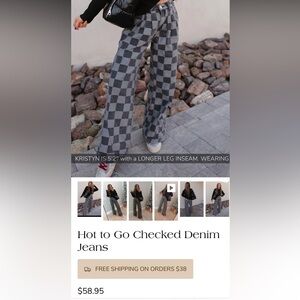 Gray Wide Leg Pants with Checkered Pattern